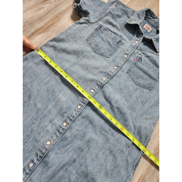 Levi's Louisa Denim Dress Womens S Blue Short Sleeve Pearl Snap Pockets Relaxed - Picture 8 of 10